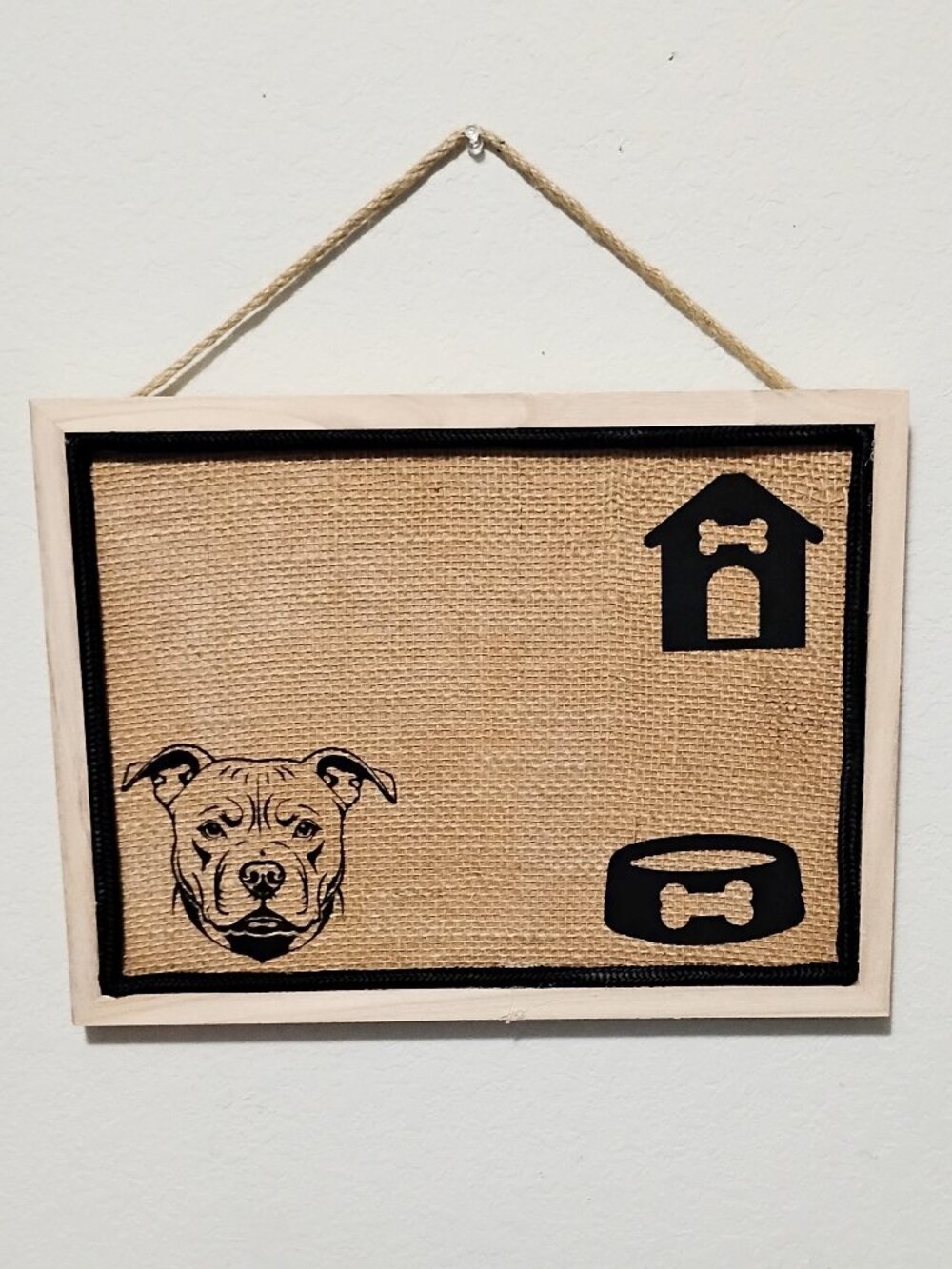 Rustic Decor Burlap Covered PitBull Design 12" x 15" Memo Bulletin Cork Board